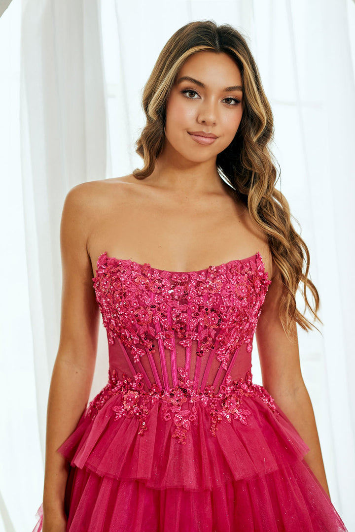 Amelia Couture 9066s - Strapless Tiered Ruffle Short Gown