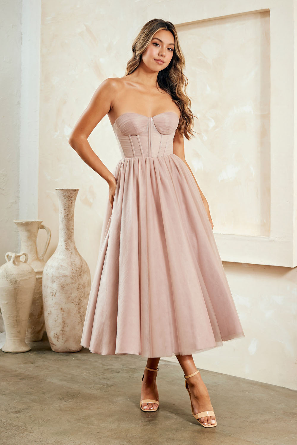 Amelia Couture 6203s - Tulle A-line Midi Dress