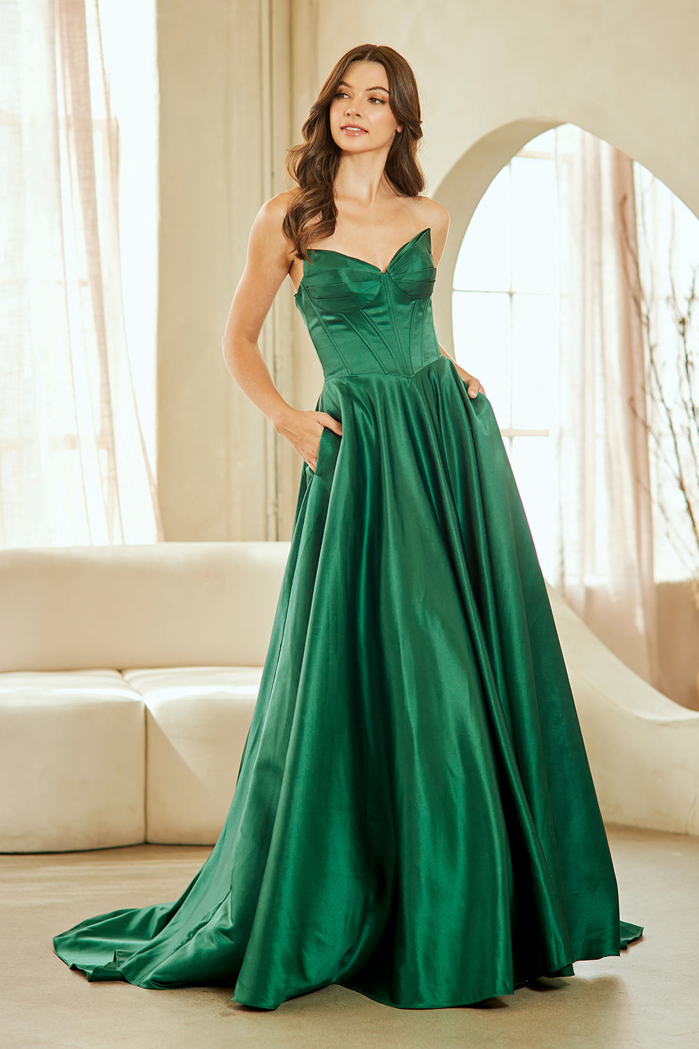 amelia couture green dress One Shoulder Long Sleeve Gown by Amelia Couture 2102