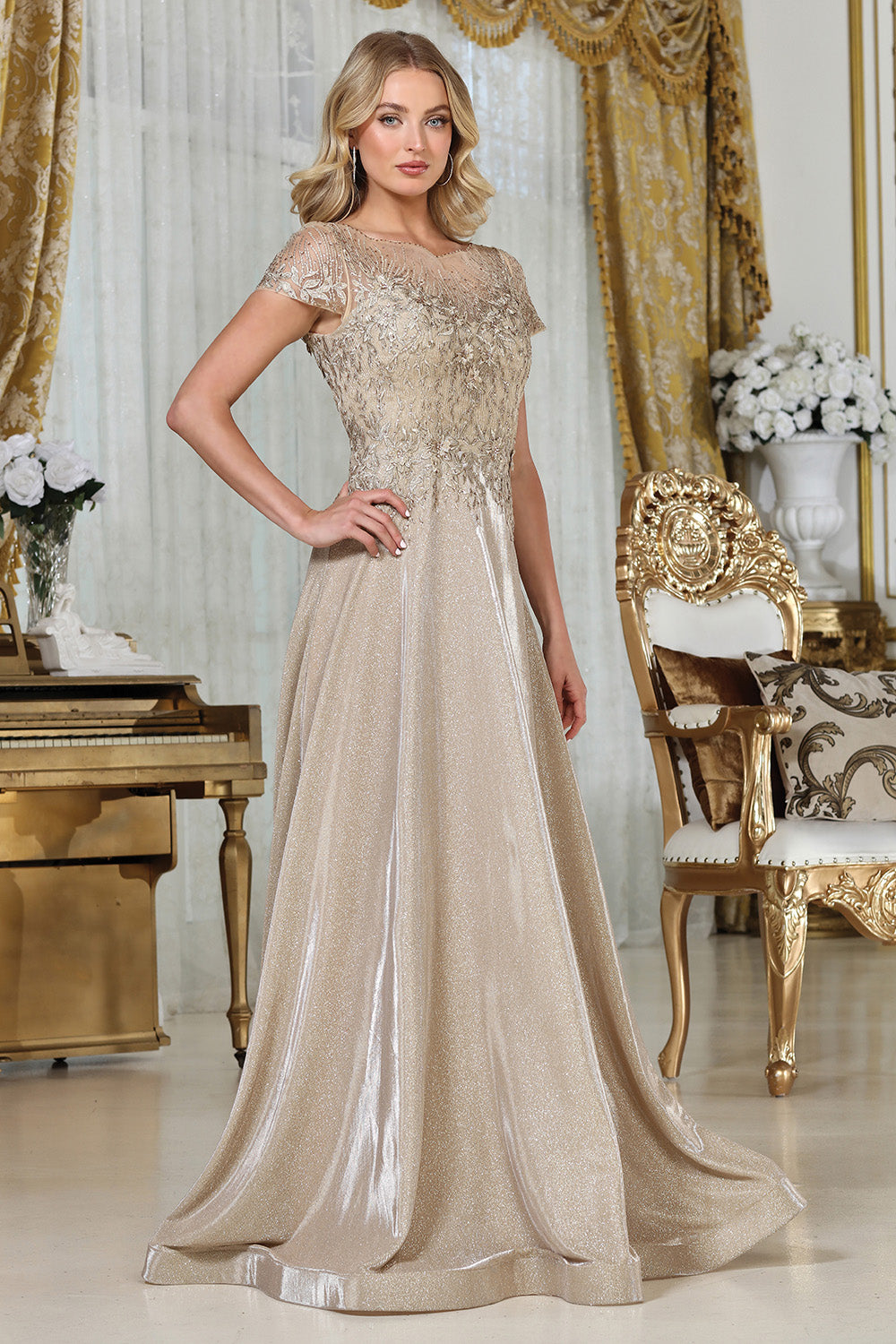 champagne designer dress Adora Design 3316-03 / 20W The open back with Style #:SUM2606 vendor sale pv Cute Lace Overlay T