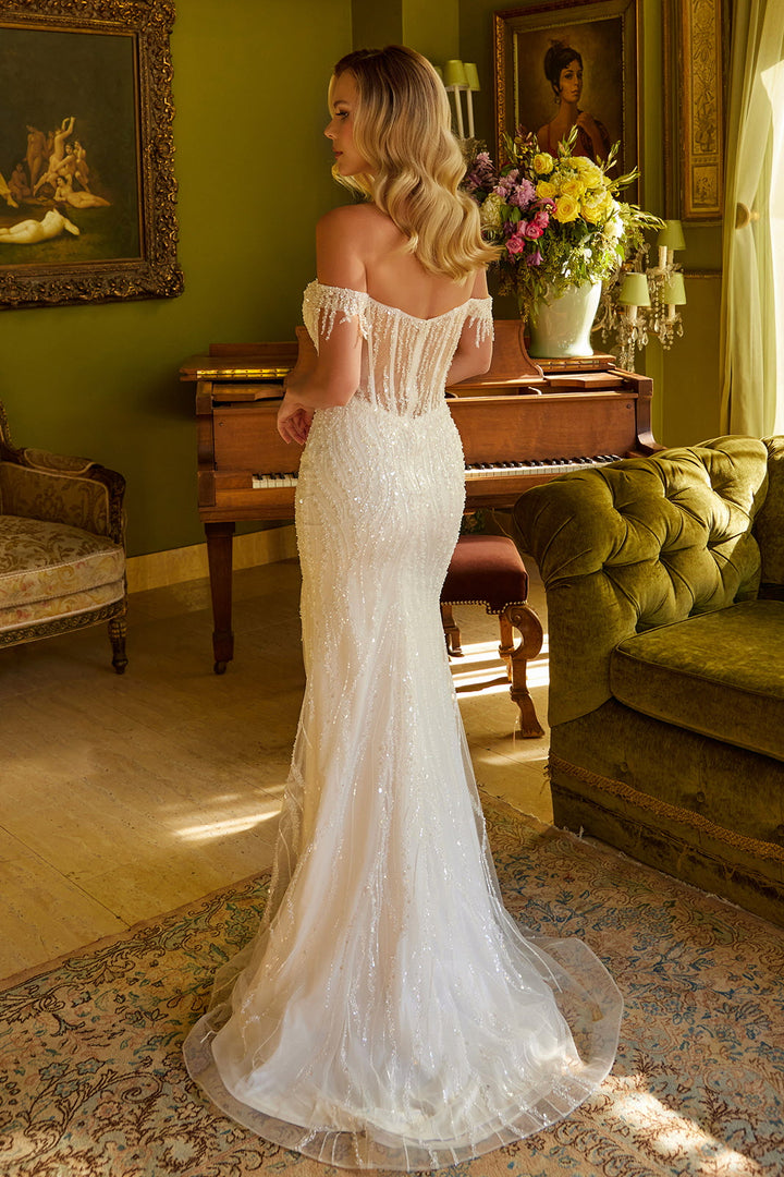 GLS Collective GL3620 - Off the Shoulder Beaded Corset Gown