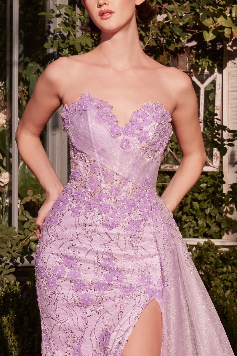 Andrea & Leo A1379 - Floral Motif Strapless Gown