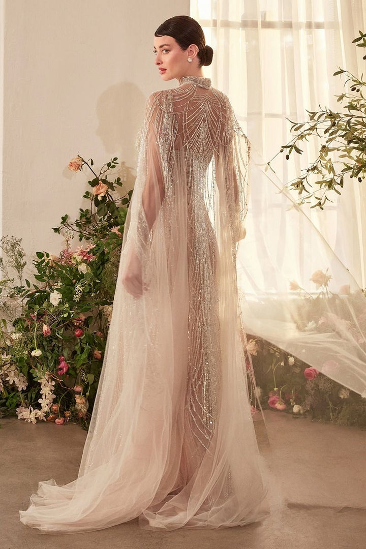 Andrea & Leo A1411 - Art Deco Beaded Gown with Cape
