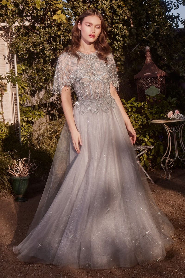 Andrea & Leo A1444 - Capelet Crystal Bead Gown