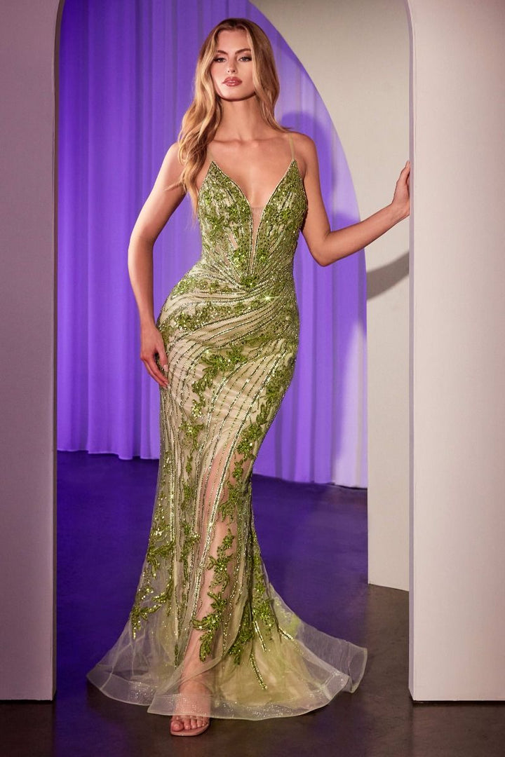 La Divine CC0389 - Lace Embellished Fitted Gown