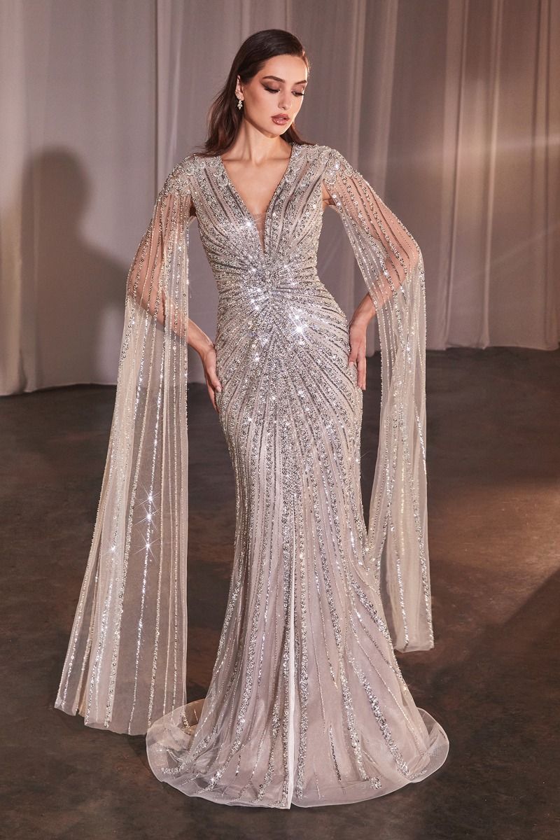 La Divine CD0239 - Long Sleeve Fully Beaded Sheath Gown