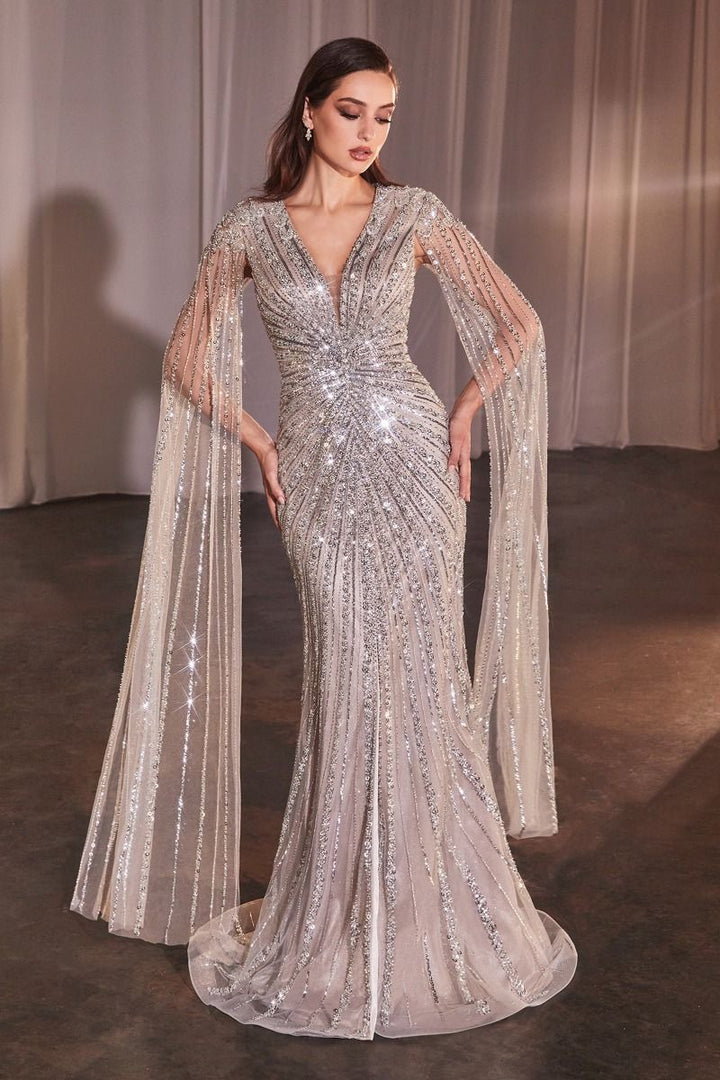 La Divine CD0239 - Long Sleeve Fully Beaded Sheath Gown