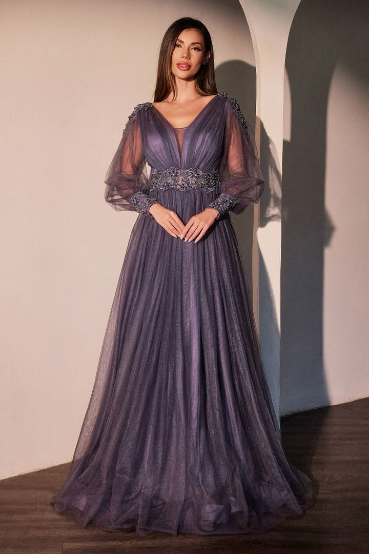 La Divine CD0938 - Long Sleeve Purple Dress