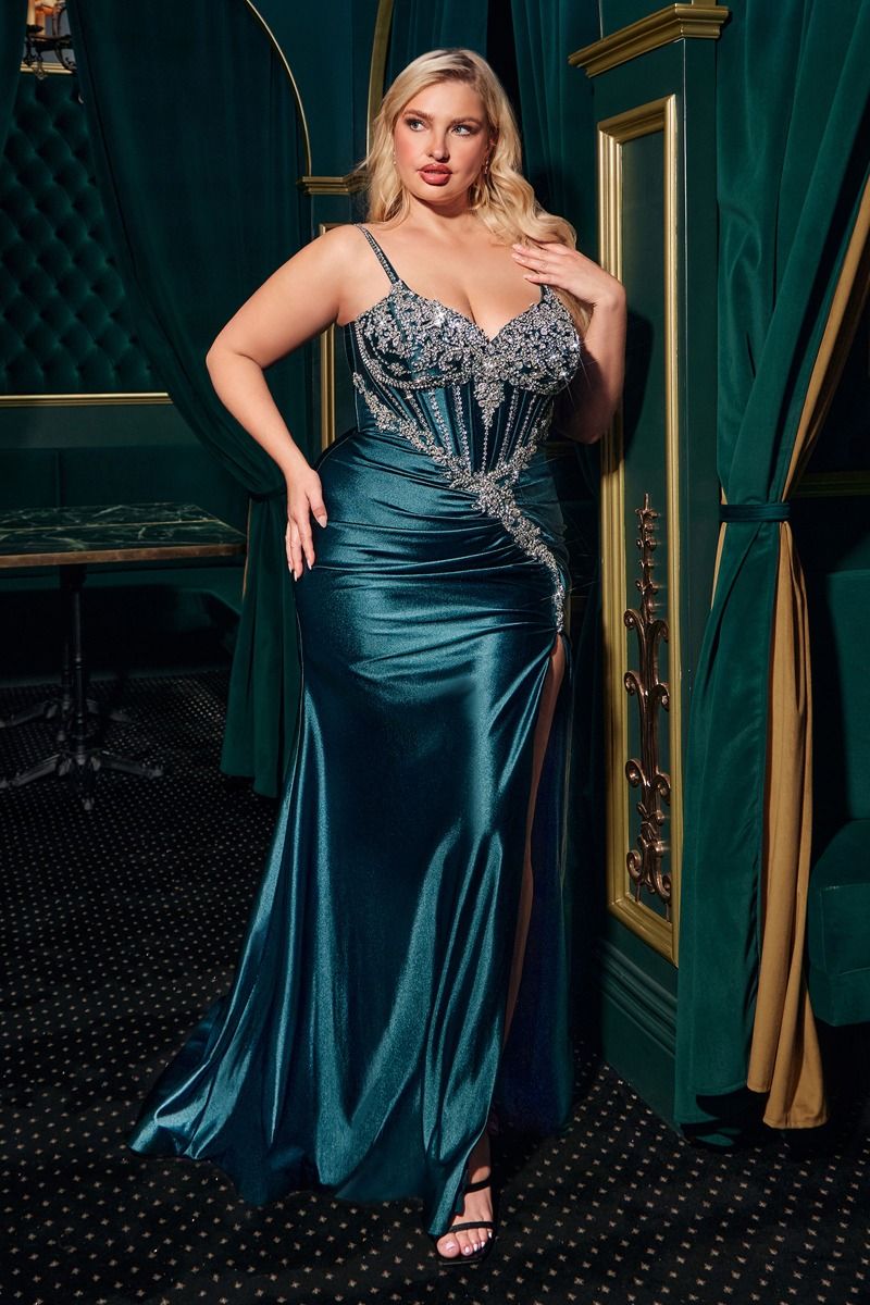 La Divine CM383C - Plus Size Beaded Crystal Dress Peacock / 20 La Divine CM383C - Plus Size Beaded Crystal Dress Peacock / 20