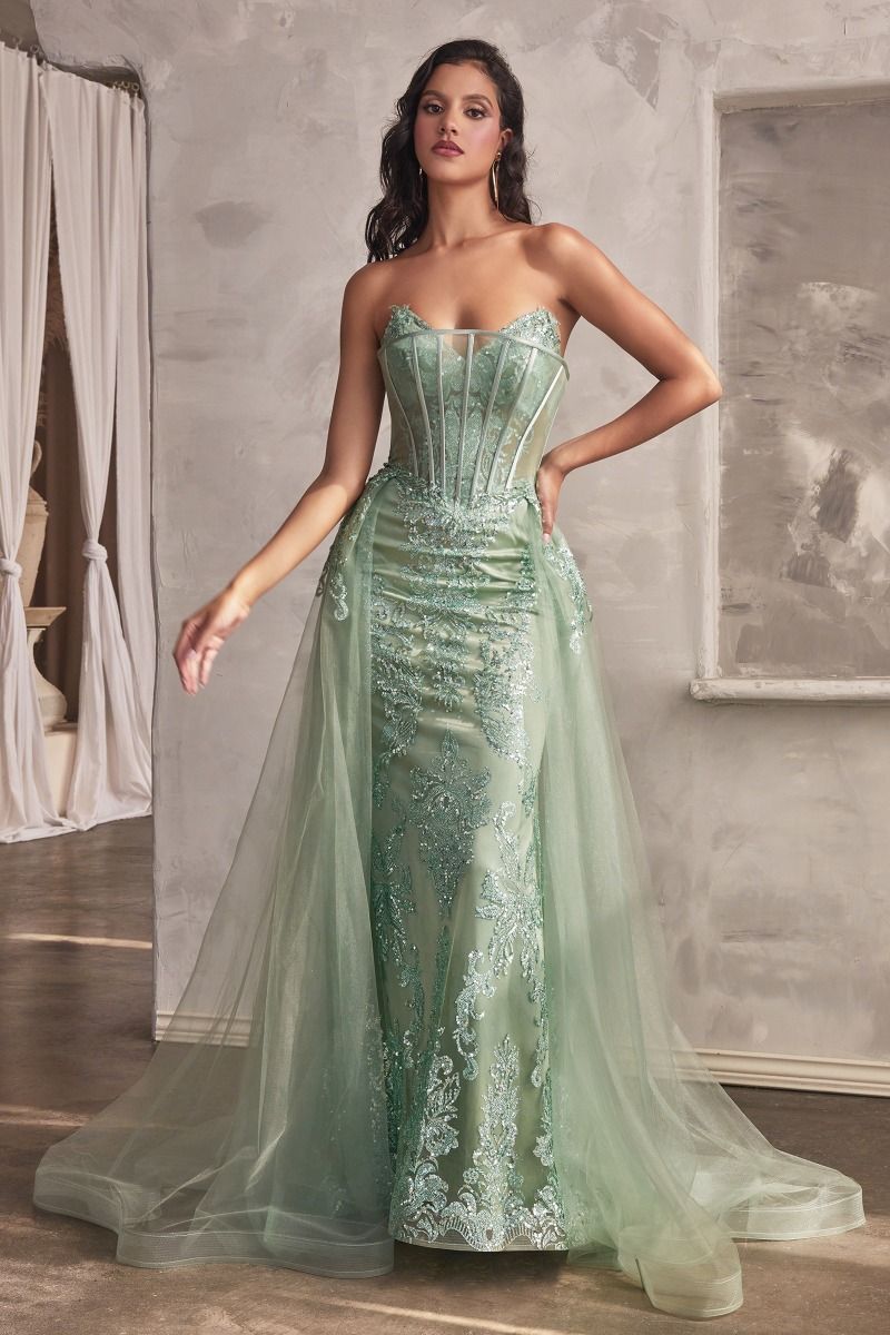 The Alexis Strapless Glitter Gown with Removeable Overskirt Lapis Blue / 4