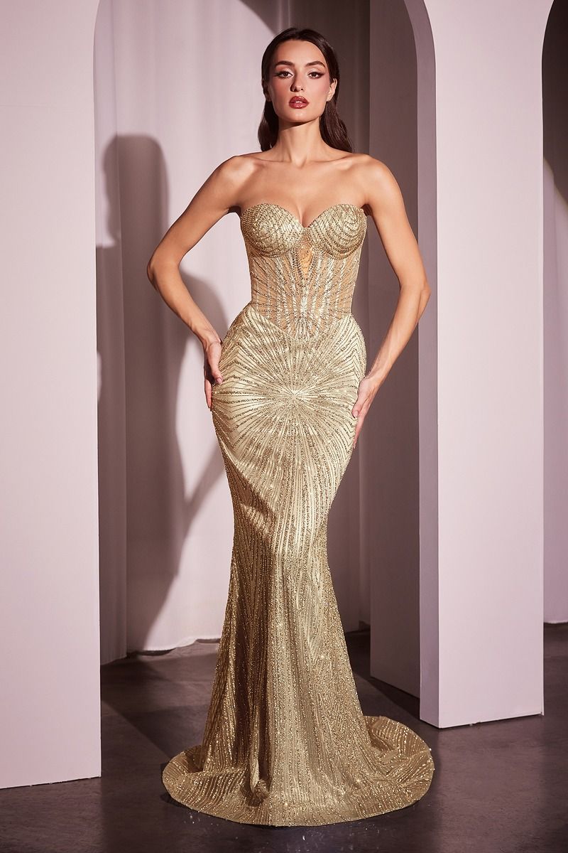 La Divine J871 - Strapless Glitter Gown