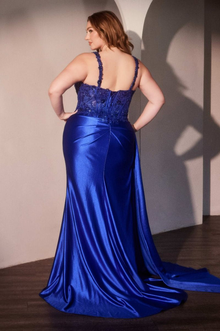La Divine KV1125C - Plus Size Satin Fitted Dress