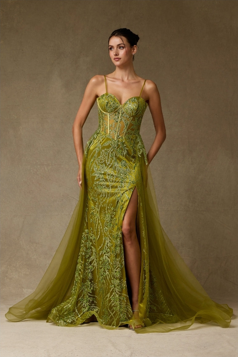 Bicici & Coty MZ5338 - Overskirt Corset Gown Olive / XS Bicici & Coty MZ5338 - Overskirt Corset Gown Olive / XS