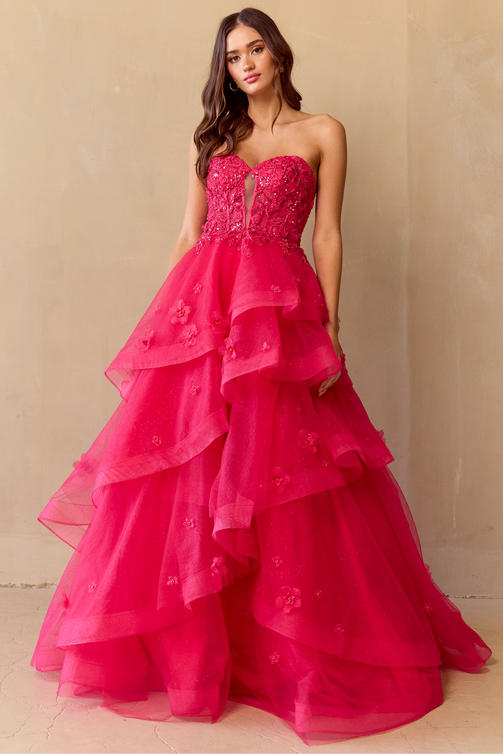 Amelia Couture 4900 - Strapless A-line Ruffle Gown