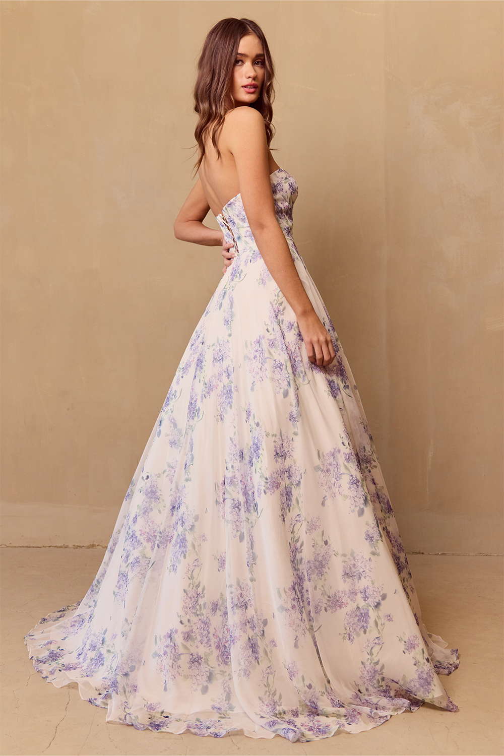 Amelia Couture SU084 - Floral Print Gown with Puff Sleeve