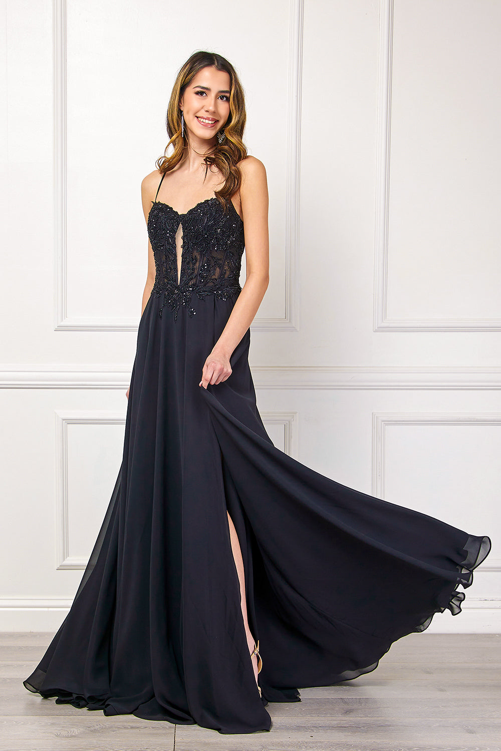 Amelia Couture 7066 - Black A-line Gown