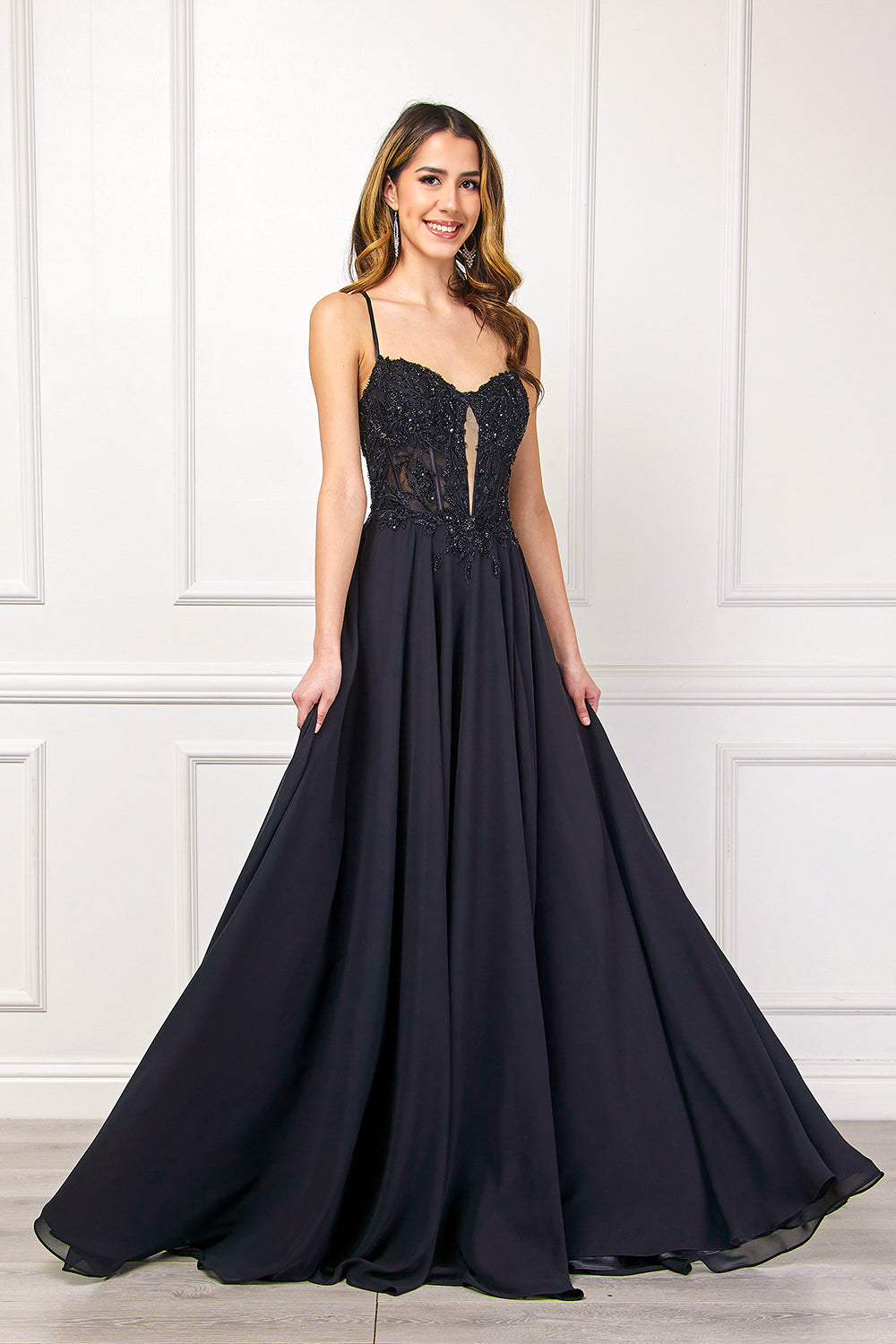 Amelia Couture 7066 - Black A-line Gown Black / 12 Amelia Couture 7066 - Black A-line Gown Black / 12