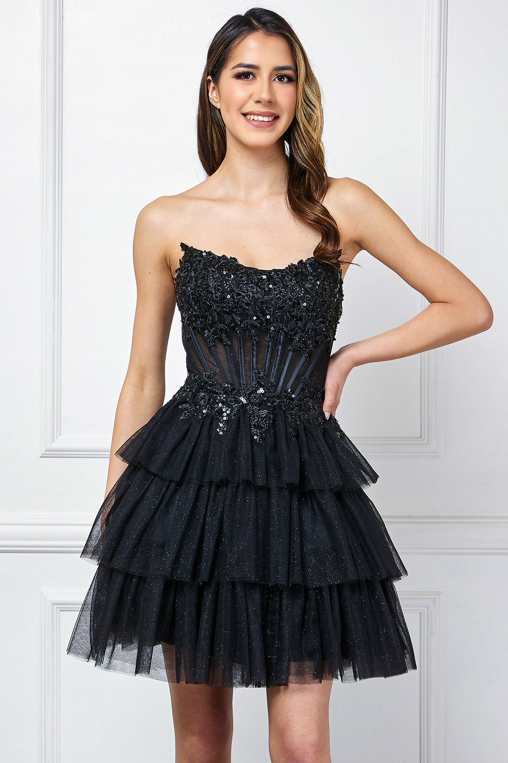Amelia Couture 9066s - Strapless Tiered Ruffle Short Gown