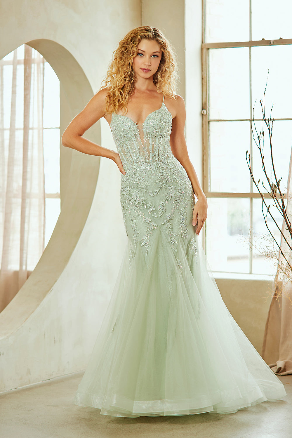 Prom Dress V-Neck Beaded Mermaid Formal Gown By Amelia Couture 2120 - White / 6 Prom Dress V-Neck Beaded Mermaid Formal Gown By Amelia Couture 2120 - White / 6