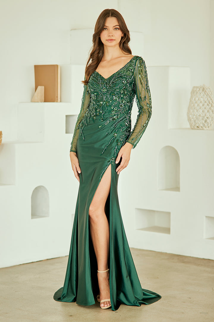 Amelia Couture JQ1102 - Long Sleeve V Neckline Gown
