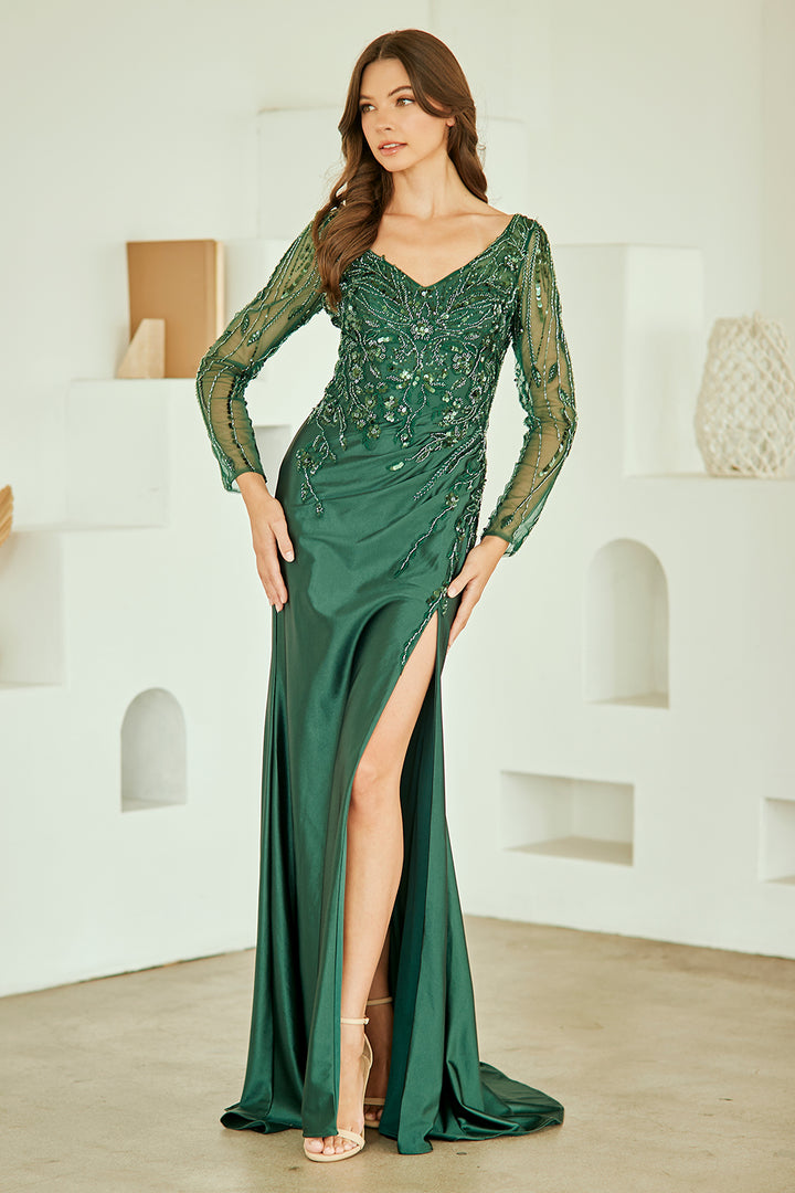 Amelia Couture JQ1102 - Long Sleeve V Neckline Gown