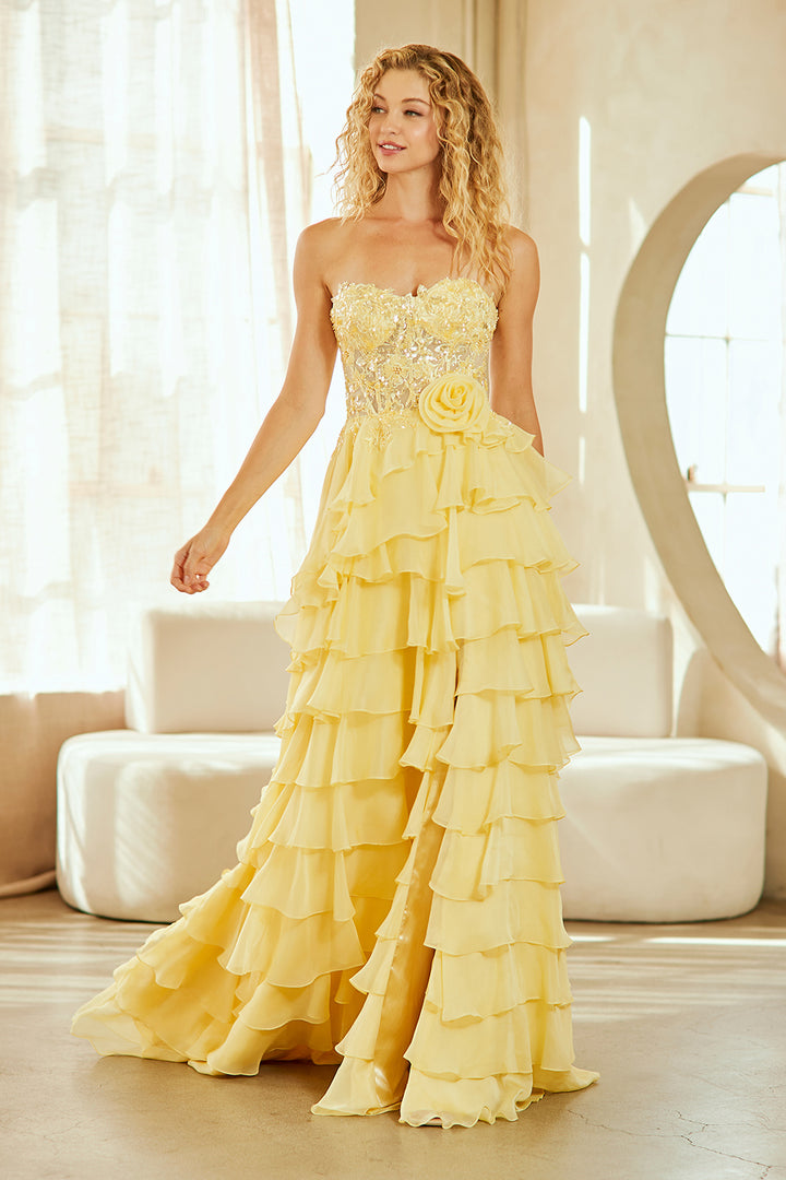 Amelia Couture 7087 - Strapless Embellished Ruffle Gown (Incoming)