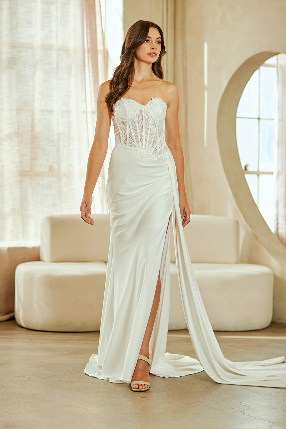 Amelia Couture 2076- Strapless Fitted Gown with Sash