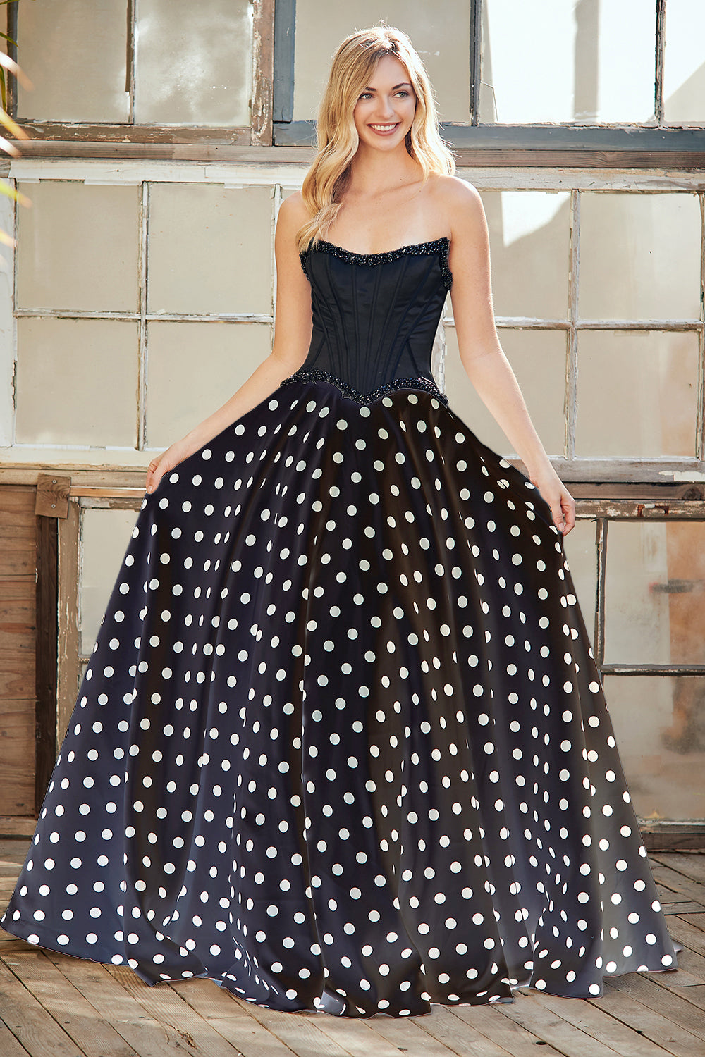 Amelia Couture 8071 - Polka-Dot Two Piece Gown