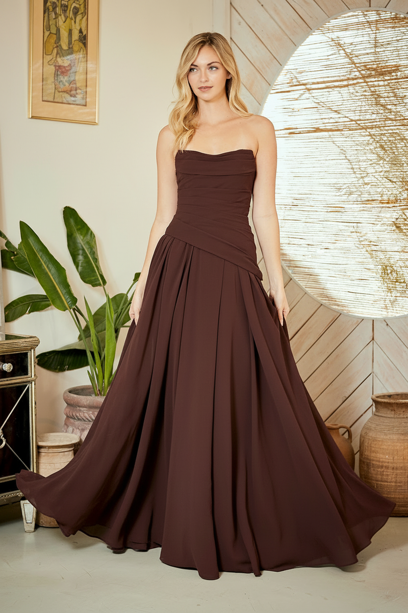 Amelia Couture 6133 - Drop Waist Chiffon Gown with Scarf