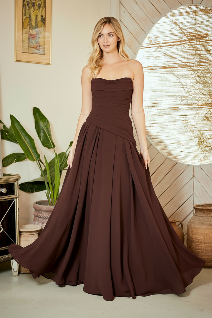 Amelia Couture 6133 - Drop Waist Chiffon Gown with Scarf
