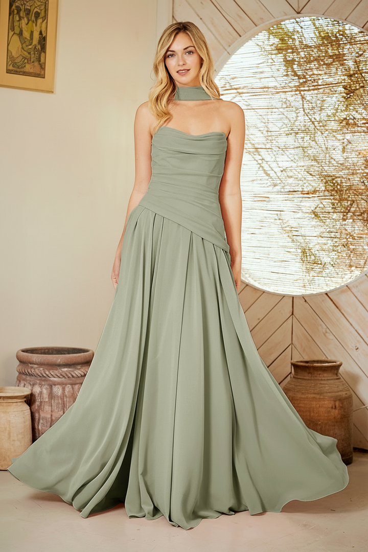 Amelia Couture 6133 - Drop Waist Chiffon Gown with Scarf