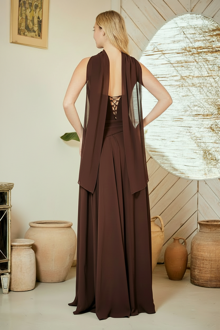 Amelia Couture 6133 - Drop Waist Chiffon Gown with Scarf