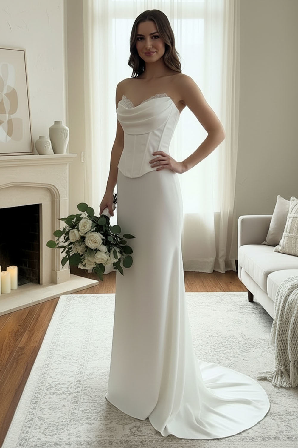 Amelia Couture 6137 - Bridal Faux Two Piece with Chiffon Scarf