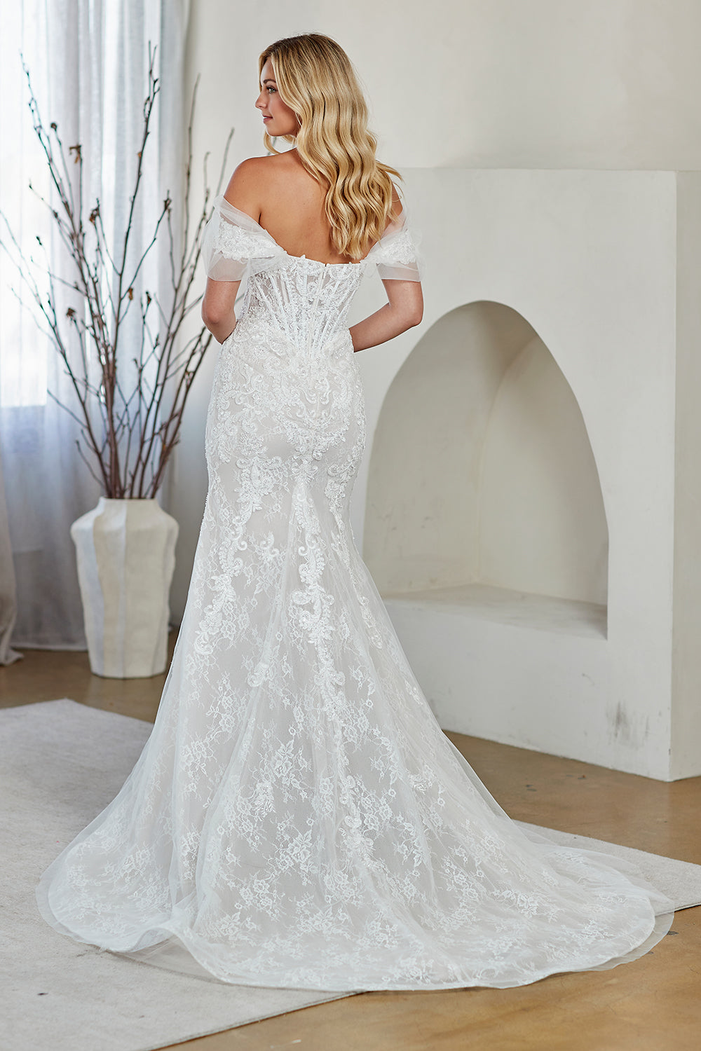 Amelia Couture 2153 - Lace Detailed Off the Shoulder Gown