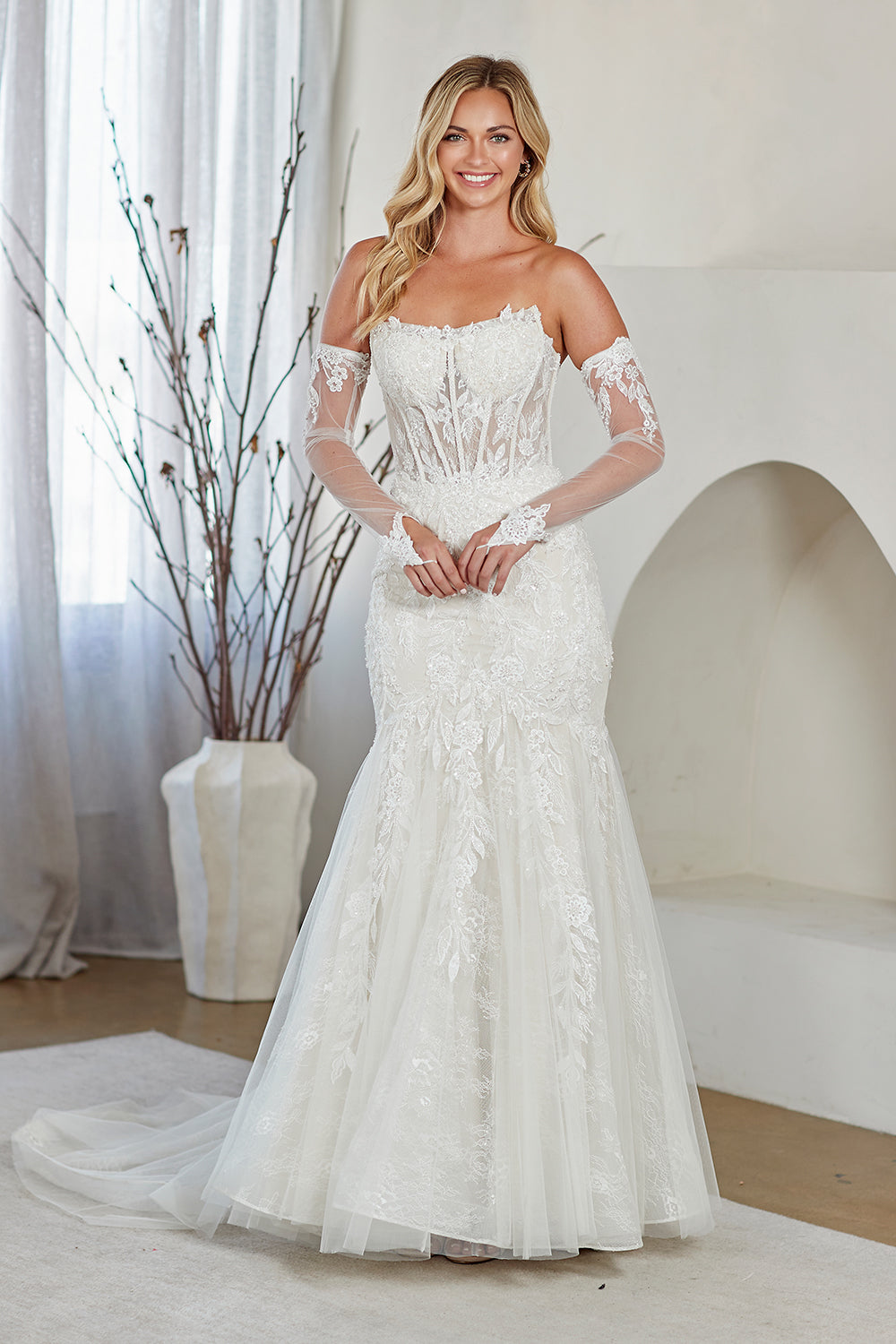 Amelia Couture 2155 - Mermaid Lace Gown with Detachable Sleeves