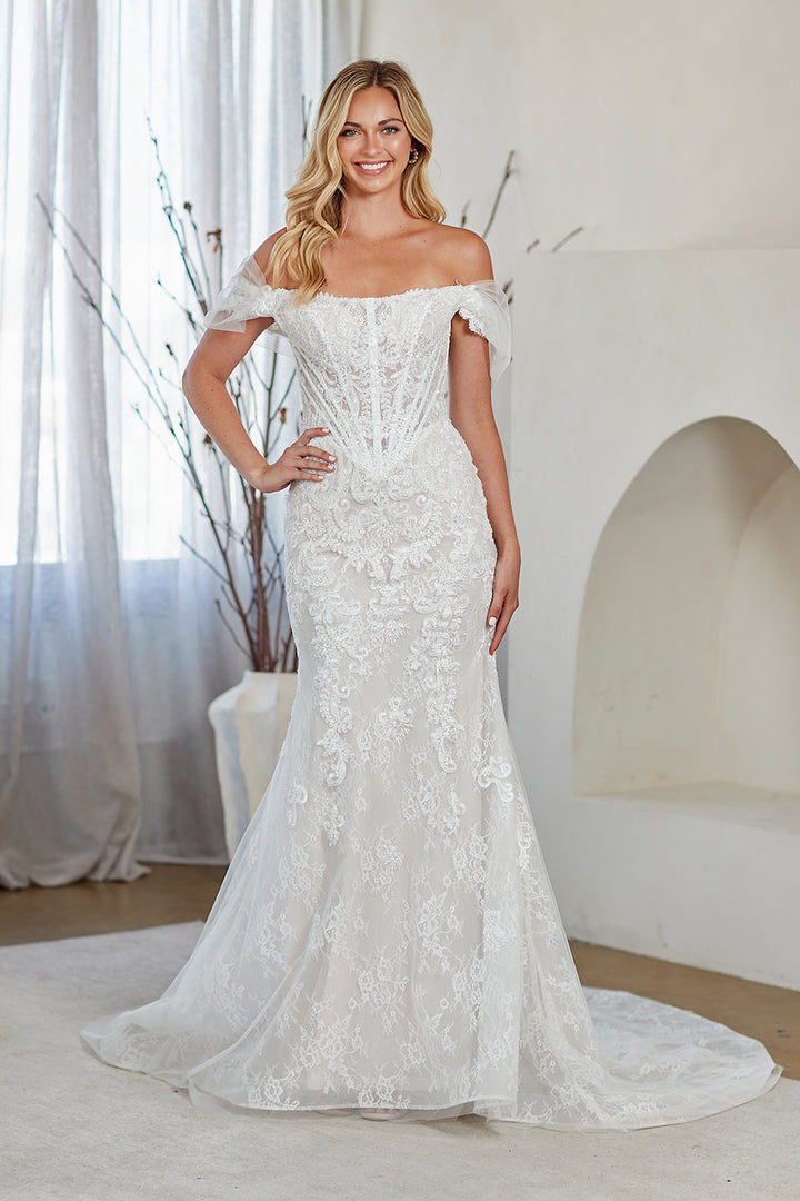 Amelia Couture 2153 - Lace Detailed Off the Shoulder Gown