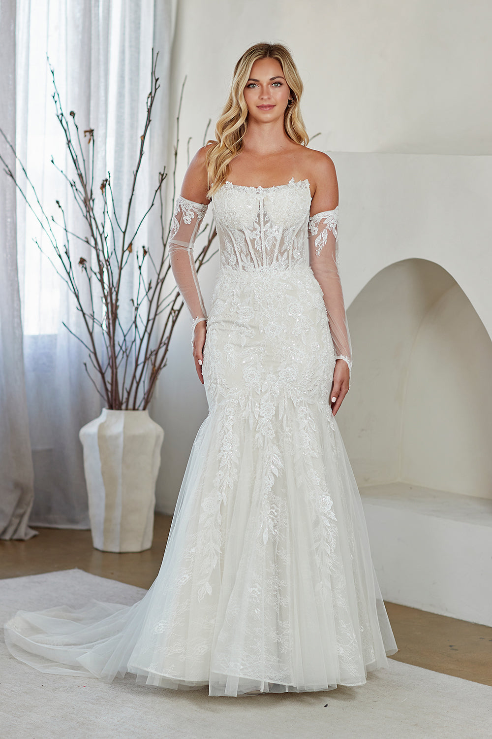 Amelia Couture 2155 - Mermaid Lace Gown with Detachable Sleeves