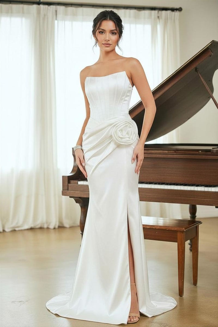 Amelia Couture A1400 - Satin Gown with 3D Flower Detail