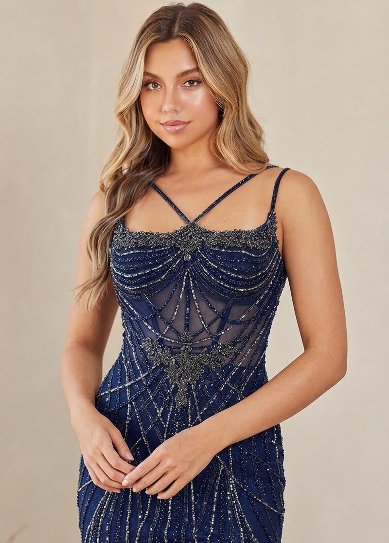 Amelia Couture 2136 - Fit and Flare Gown with Geometric Beading Detail