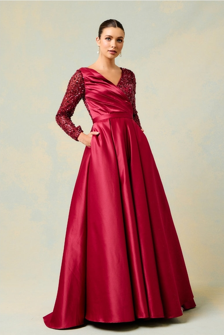 Bicici & Coty AN2422 - Long Sleeve A-Line Gown Burgundy / L Bicici & Coty AN2422 - Long Sleeve A-Line Gown Burgundy / L