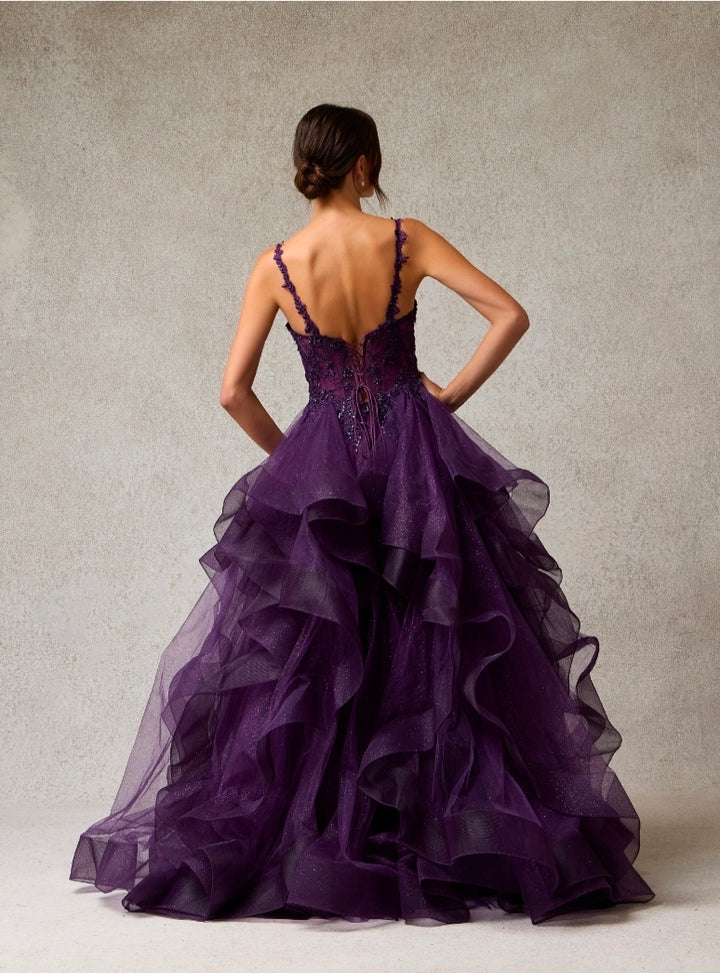 Bicici & Coty AN25614 - Tiered Ruffle Plum Gown