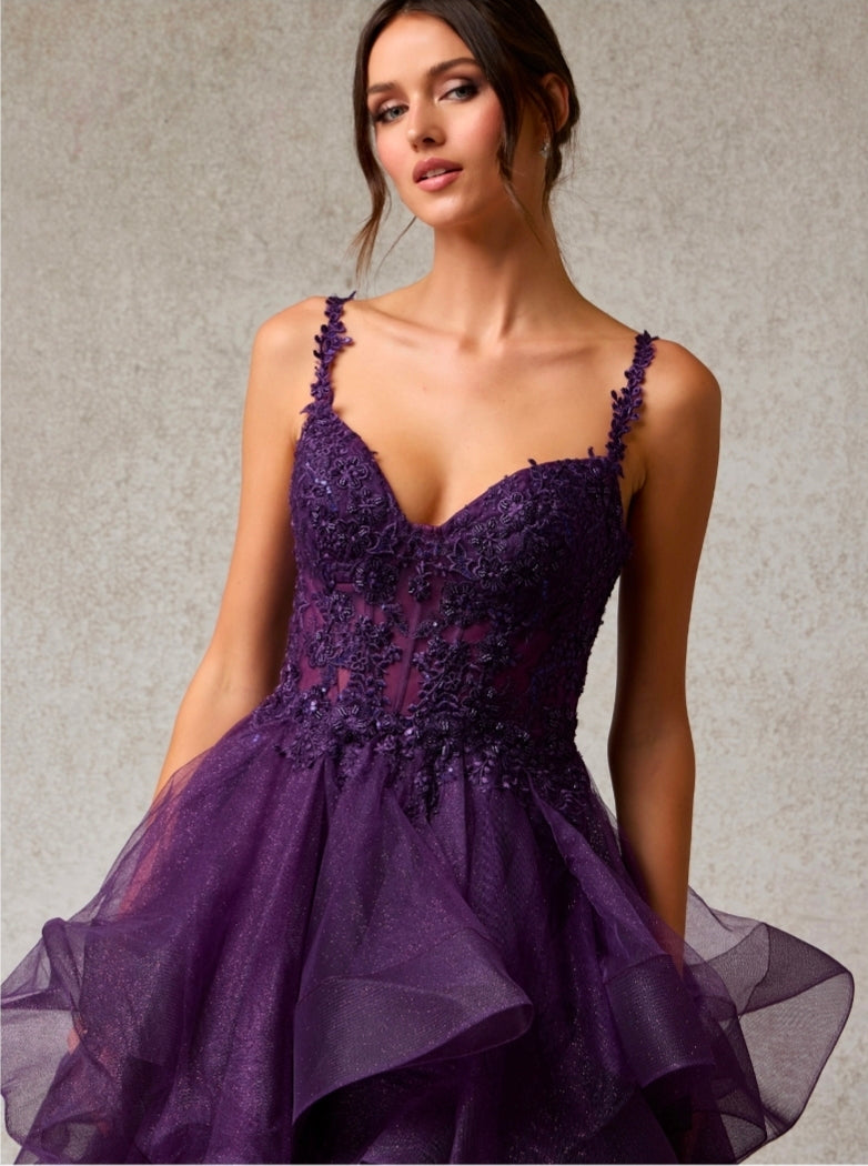 Bicici & Coty AN25614 - Tiered Ruffle Plum Gown