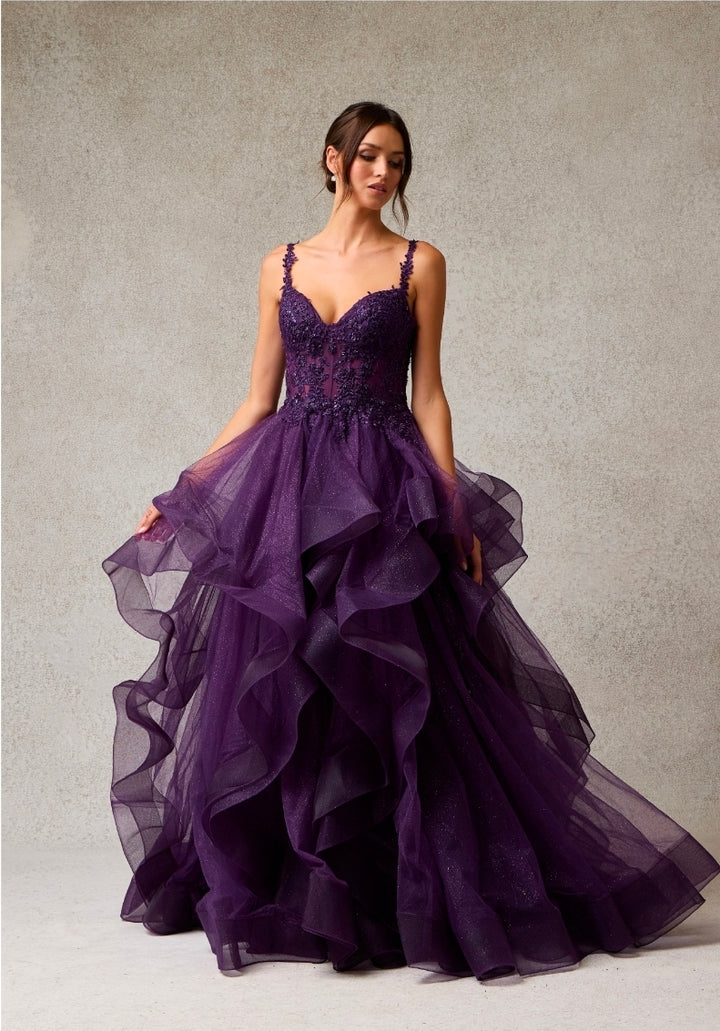 Bicici & Coty AN25614 - Tiered Ruffle Plum Gown