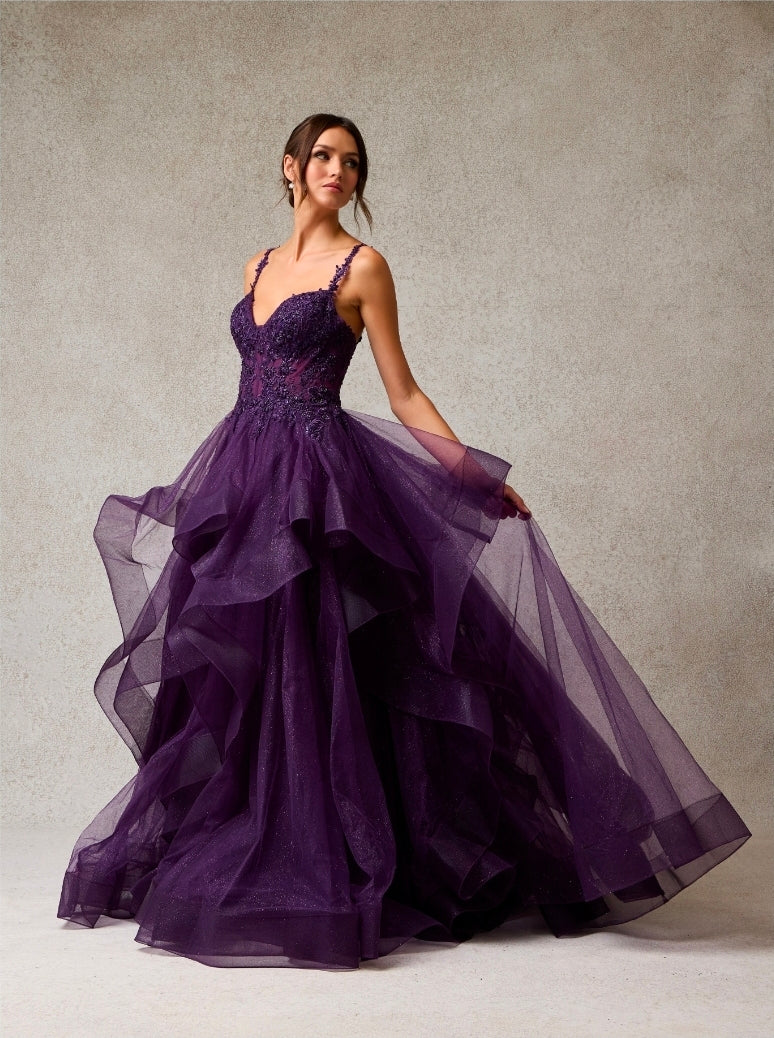 Bicici & Coty AN25614 - Tiered Ruffle Plum Gown