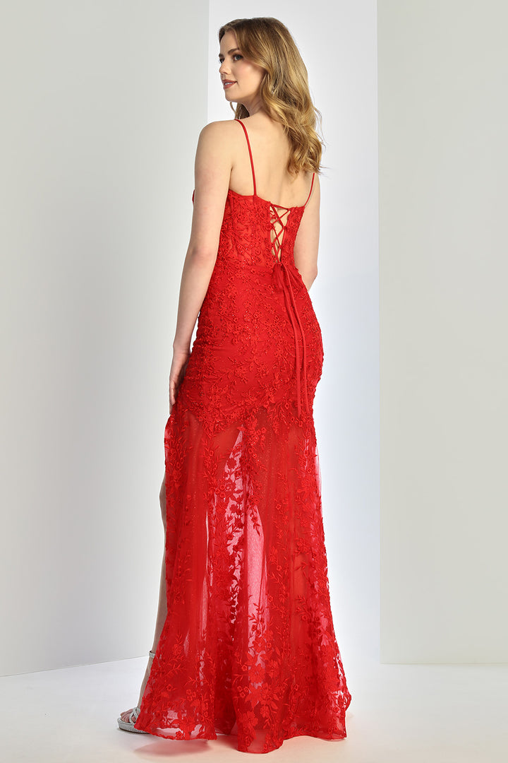 Adora Design 3242 - Spaghetti Strap Lace Gown