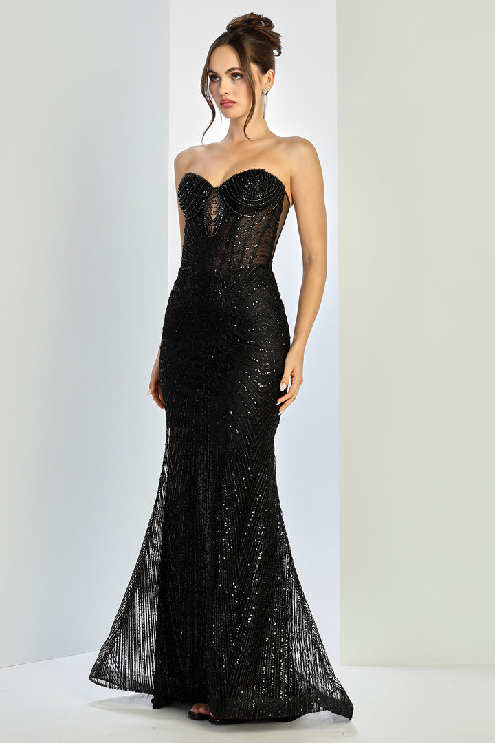 Adora Design 3263 - Strapless Glitter Gown