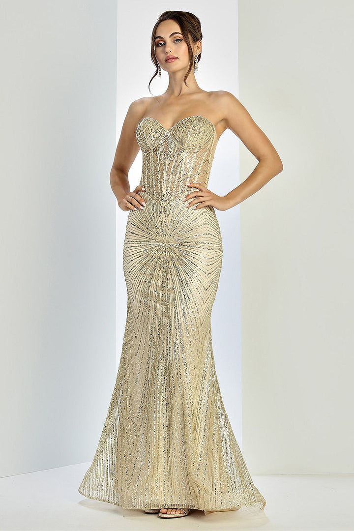 Adora Design 3263 - Strapless Glitter Gown