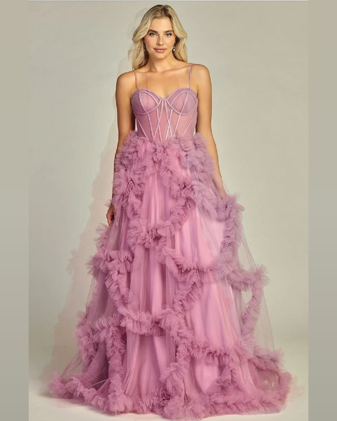 Let's 7924L - Ruffled Corset Style Gown
