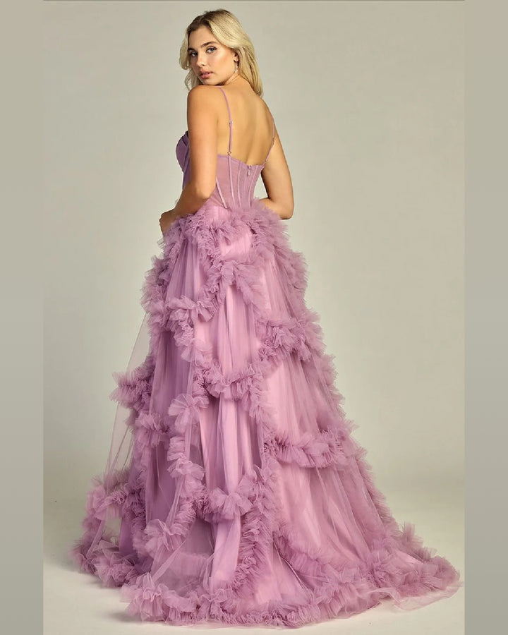 Let's 7924L - Ruffled Corset Style Gown