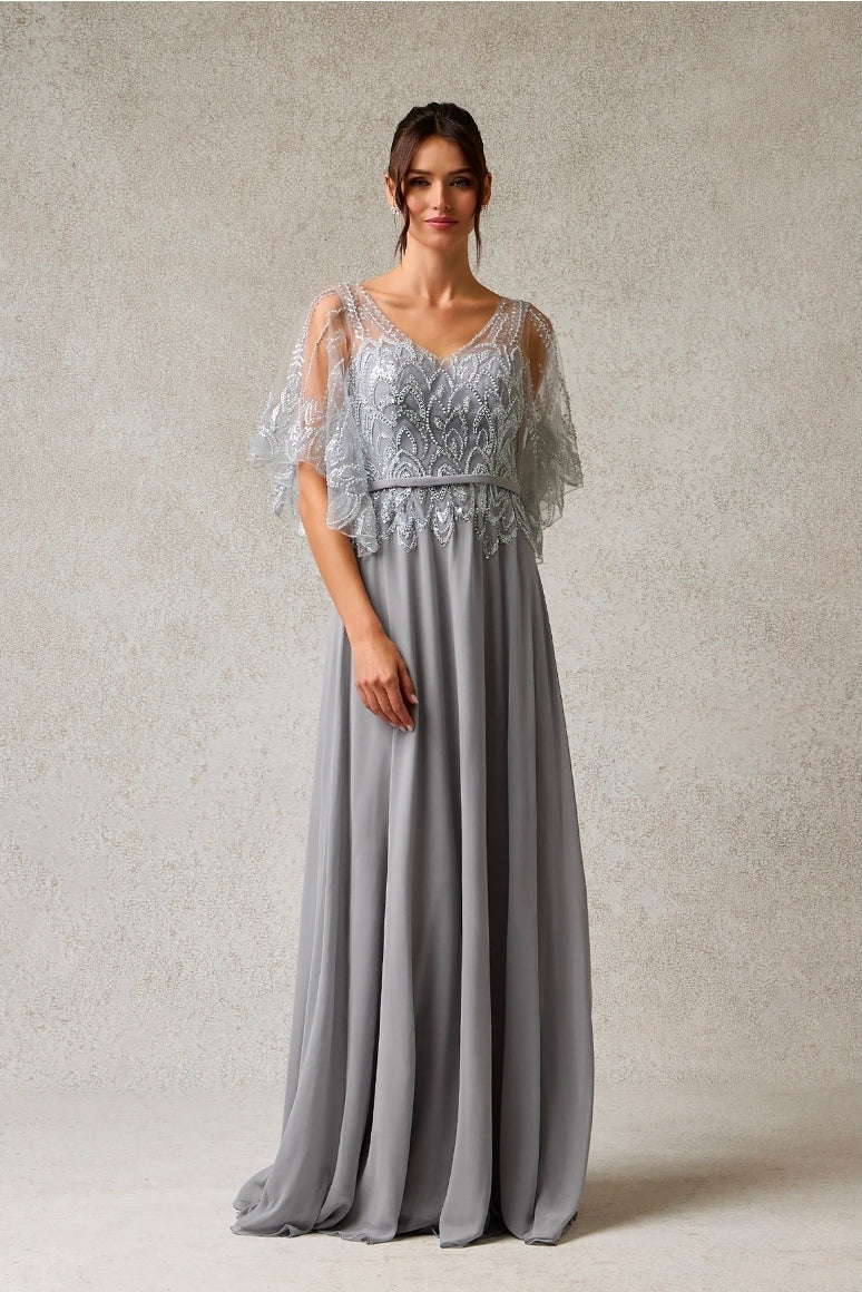 Bicici & Coty PS6676 - A Line Gown with Short Sleeve Capelet